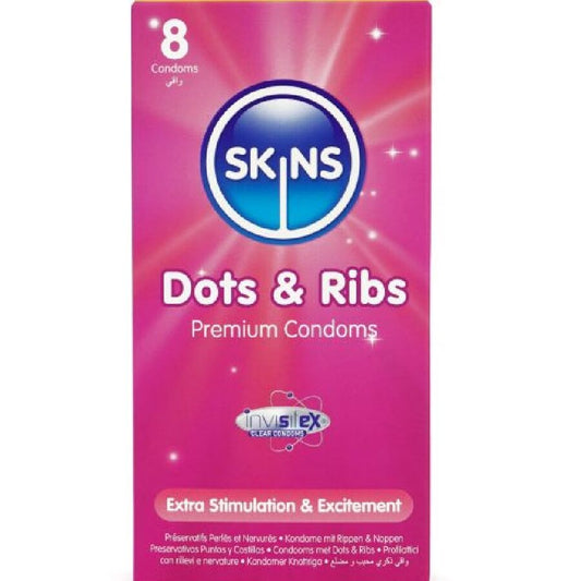 SKINS - PACK DE 8 PRÉSERVATIFS PREMIUM DOTS & RIBS